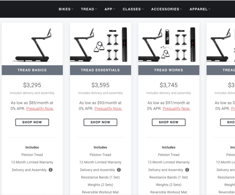 Screenshot of the Peloton Canada site.