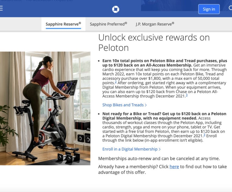 Peloton & Chase have announced the Chase Sapphire Point Accelerator Program with bonus points for Chase cardholders who purchase Peloton hardware.