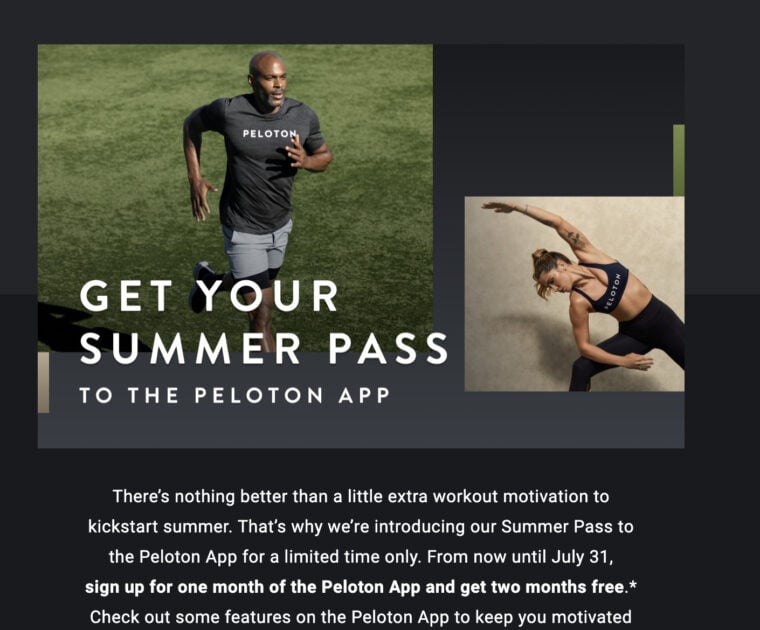 Peloton is offering a summer discount on the Peloton app.