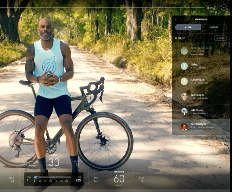 Image of the Peloton Leaderboard on one of the new guided scenic classes.