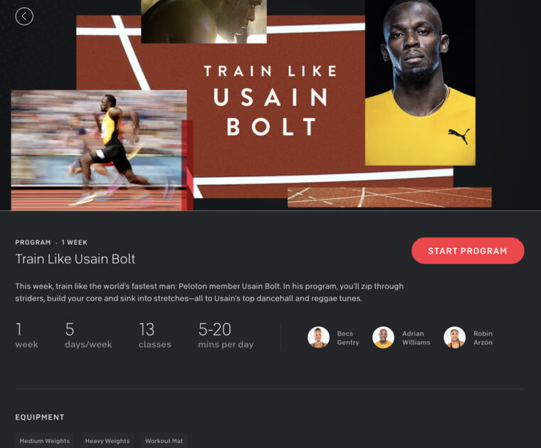 Image credit screenshot of Peloton Program.