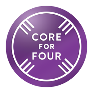 Image of the badge for the Peloton Core For Four Challenge.
