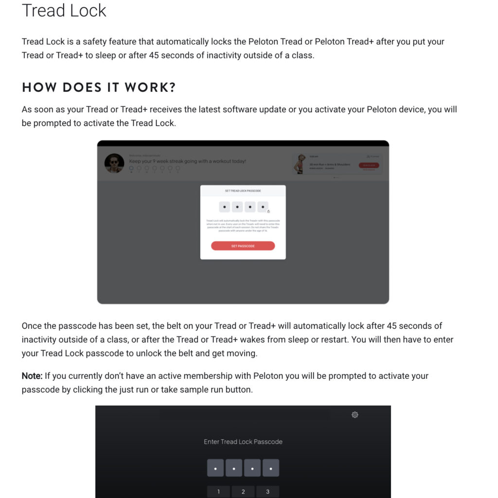 Peloton support page indicates Tread Lock is now for both Tread & Tread+
