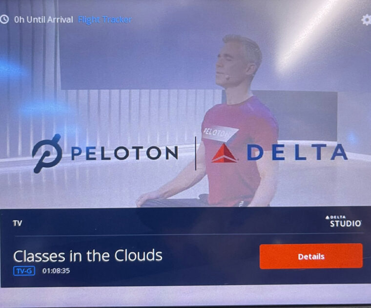 Peloton classes on Delta flights - as seen on the entertainment screen.