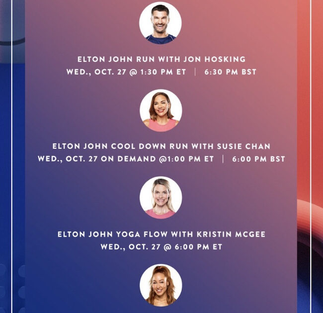 Elton John Class Schedule. Image credit Peloton social media.