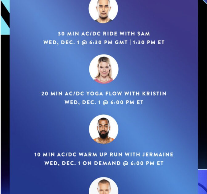 Peloton AC/DC Schedule. Image credit Peloton social media.