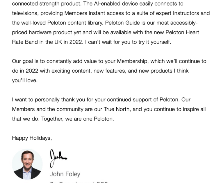 Peloton 2021 End of Year Email