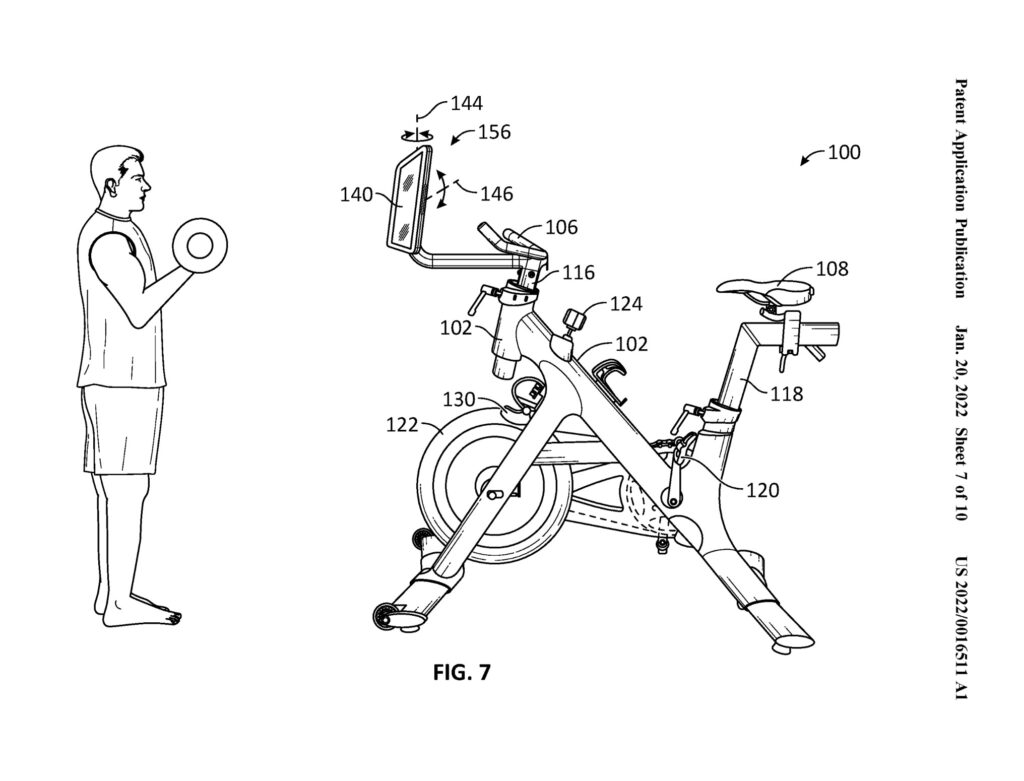 The patent shows an example of someone doing a strength workout with the screen rotated.