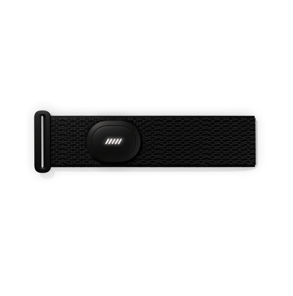 Image of the new Peloton Heart Rate Band with the heart rate zone lights.