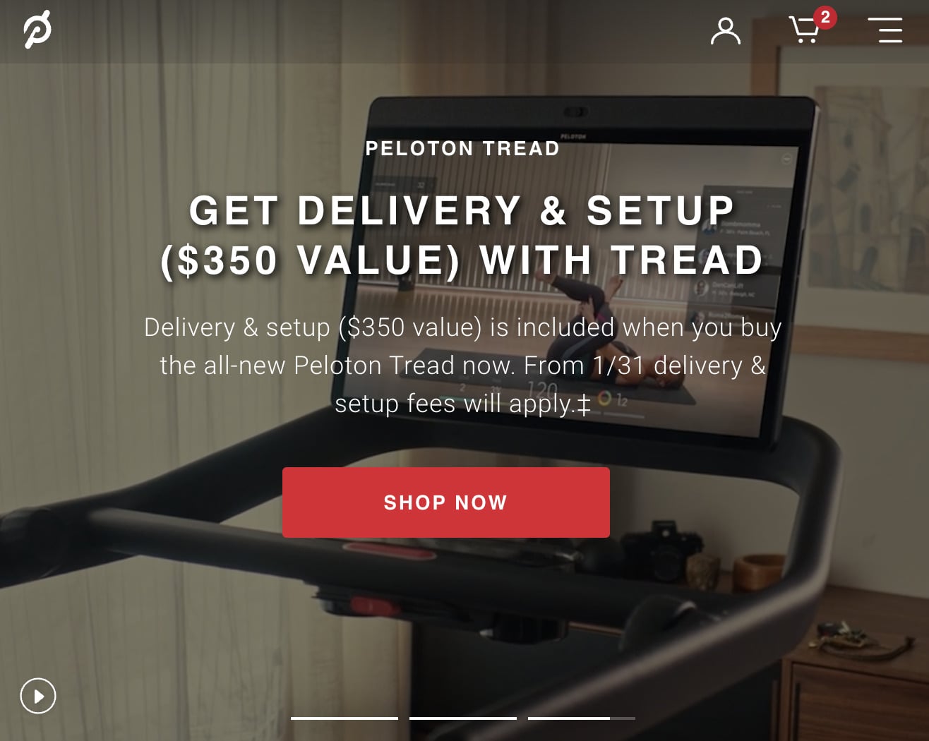 Tread image on U.S. Peloton homepage.