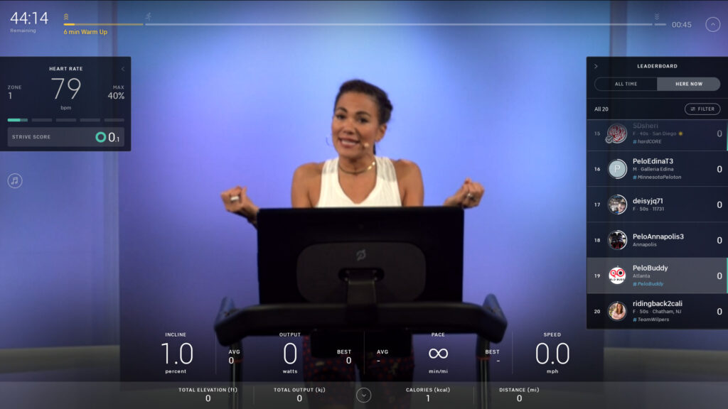 Heart Rate is shown on the left hand side of the screen on cycling & running classes.