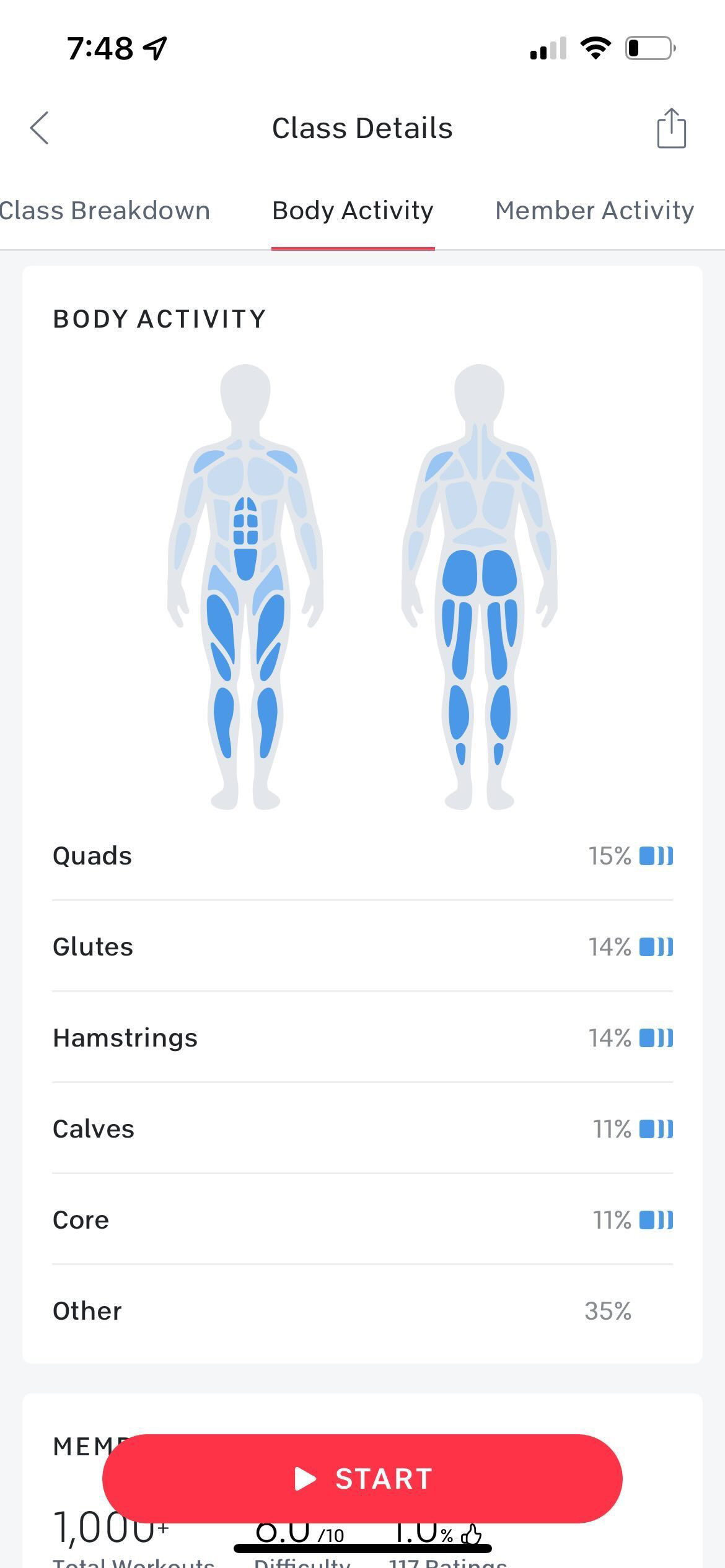 Body activity section on Tread Bootcamp.