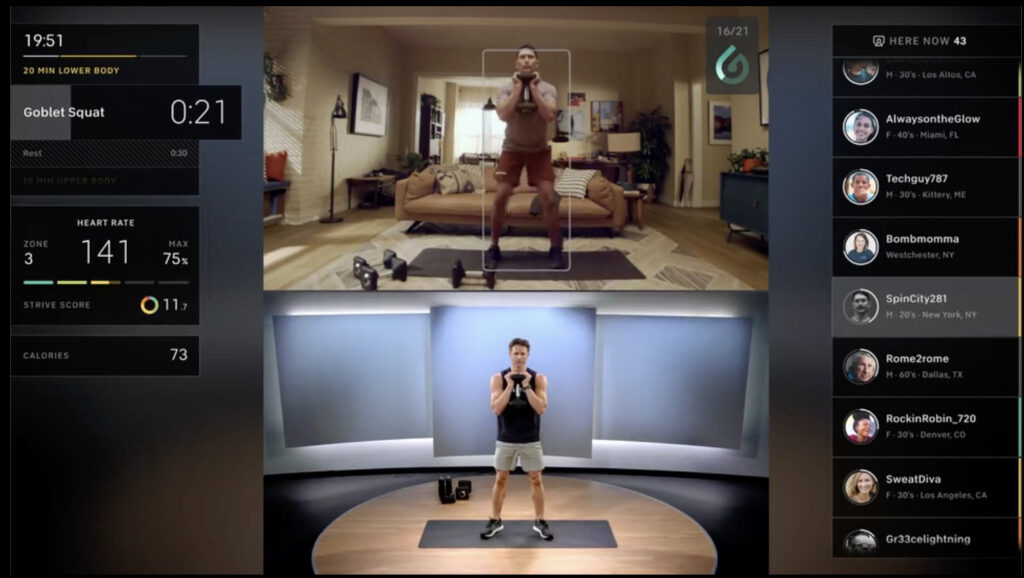 Peloton guide display in split-screen mode (top/bottom) Image credit Peloton.