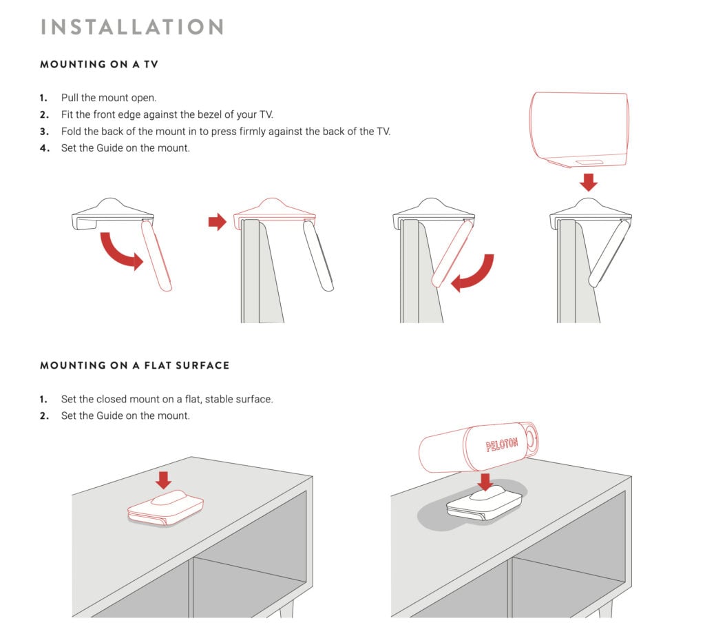 One page from the Peloton Guide manual showing installation.