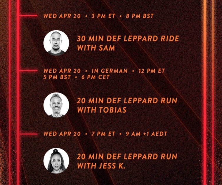 Peloton Def Leppard class schedule. Image credit Peloton social media.