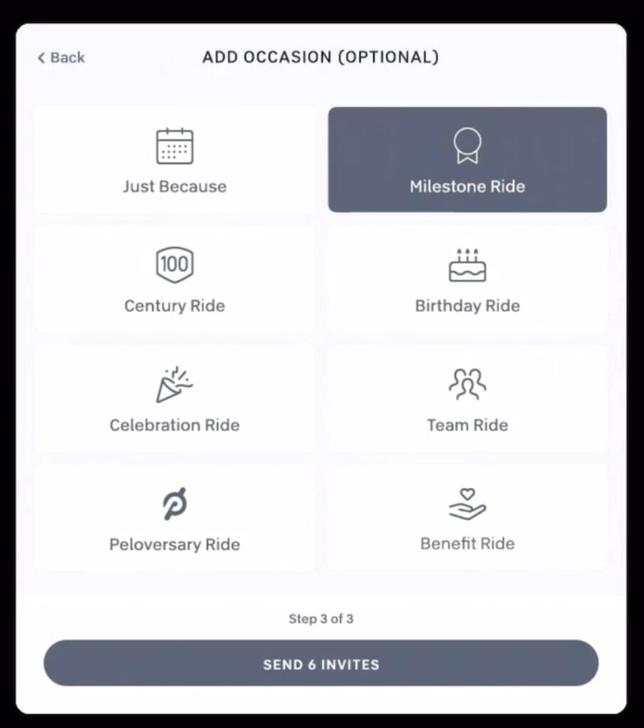 You can pick what the occasion for the class is for. Image credit Peloton Keynote.