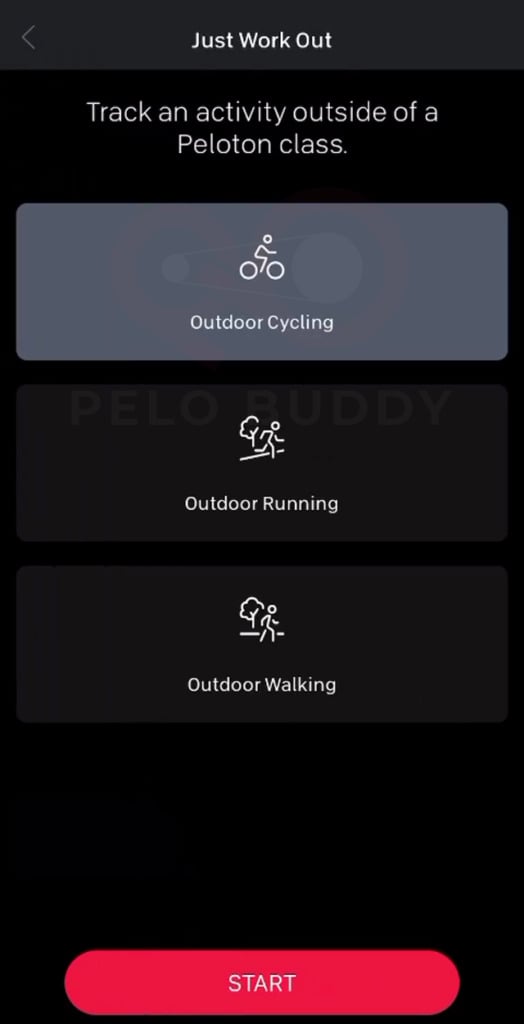 New options for Outdoor Running, Outdoor Walking, and Outdoor Cycling in the Peloton app with the Just Work Out feature.