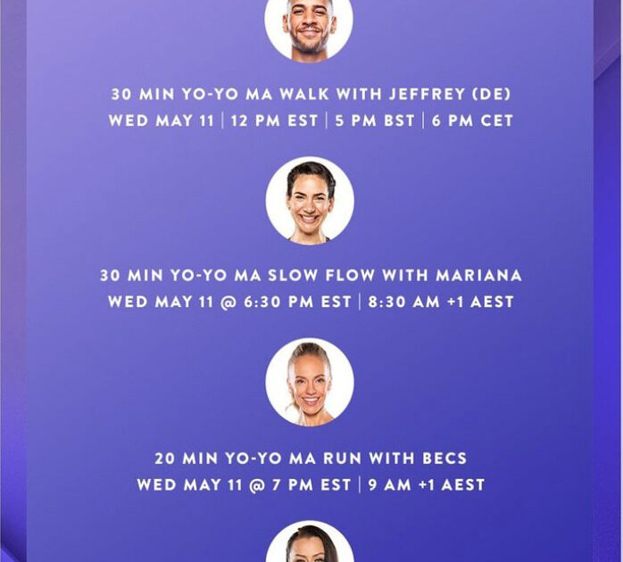 Peloton Yo-Yo Ma artist series schedule. Image credit Peloton social media.