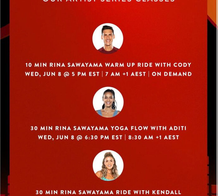 Peloton's Rina Sawayama artist series schedule. Image credit Peloton social media.