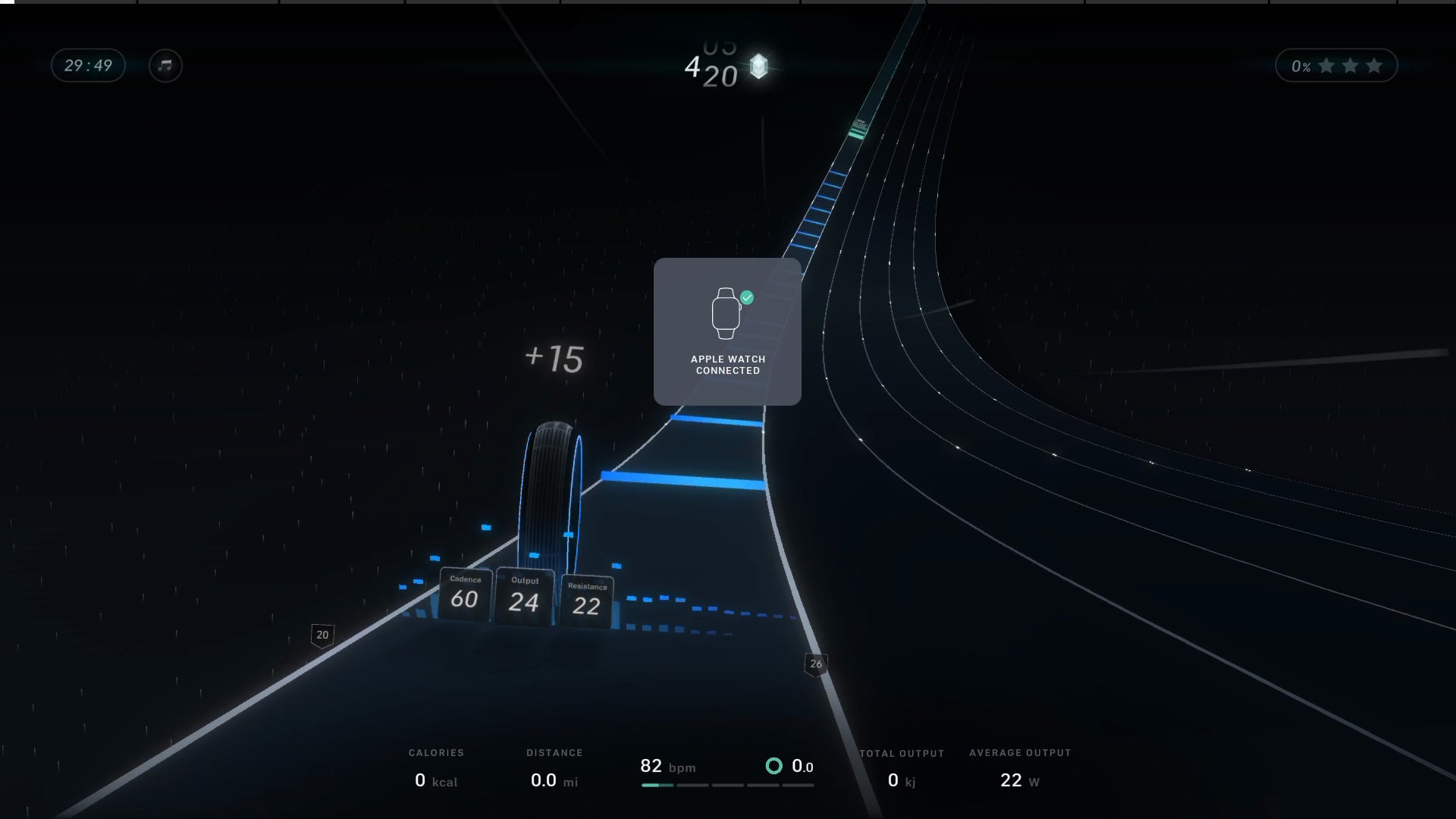 Apple Watch connection displayed on Peloton Lanebreak.