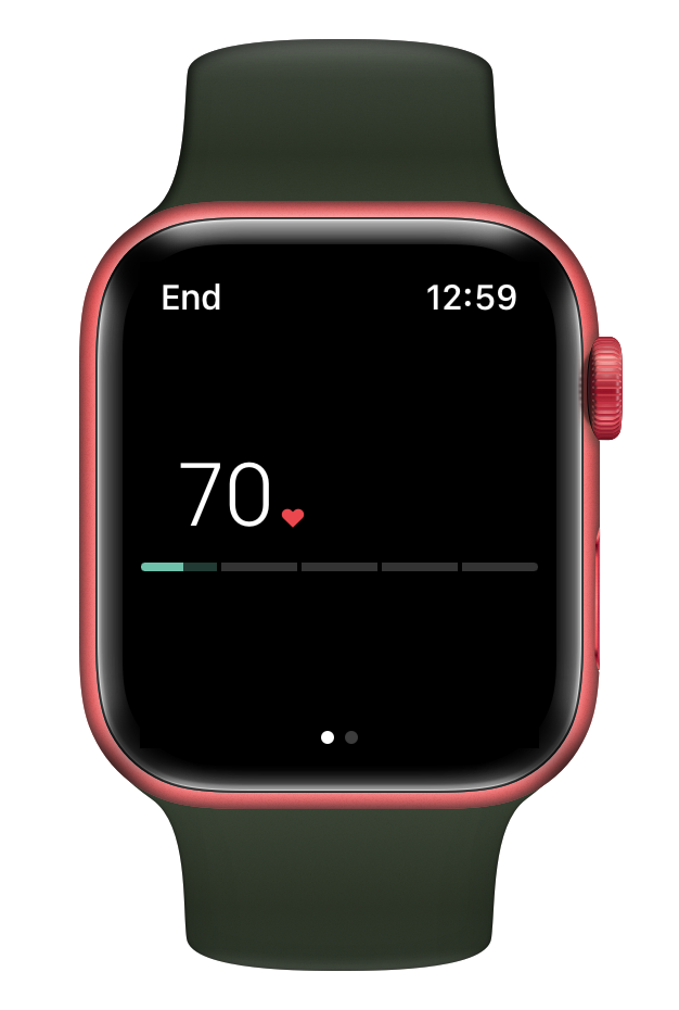 Heart rate view on Apple Watch during Peloton class.