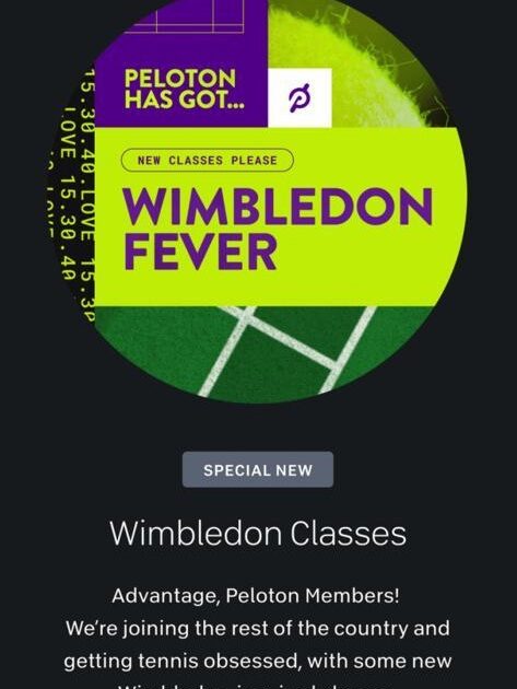 Peloton Wimbledon pop-up on the Peloton App.