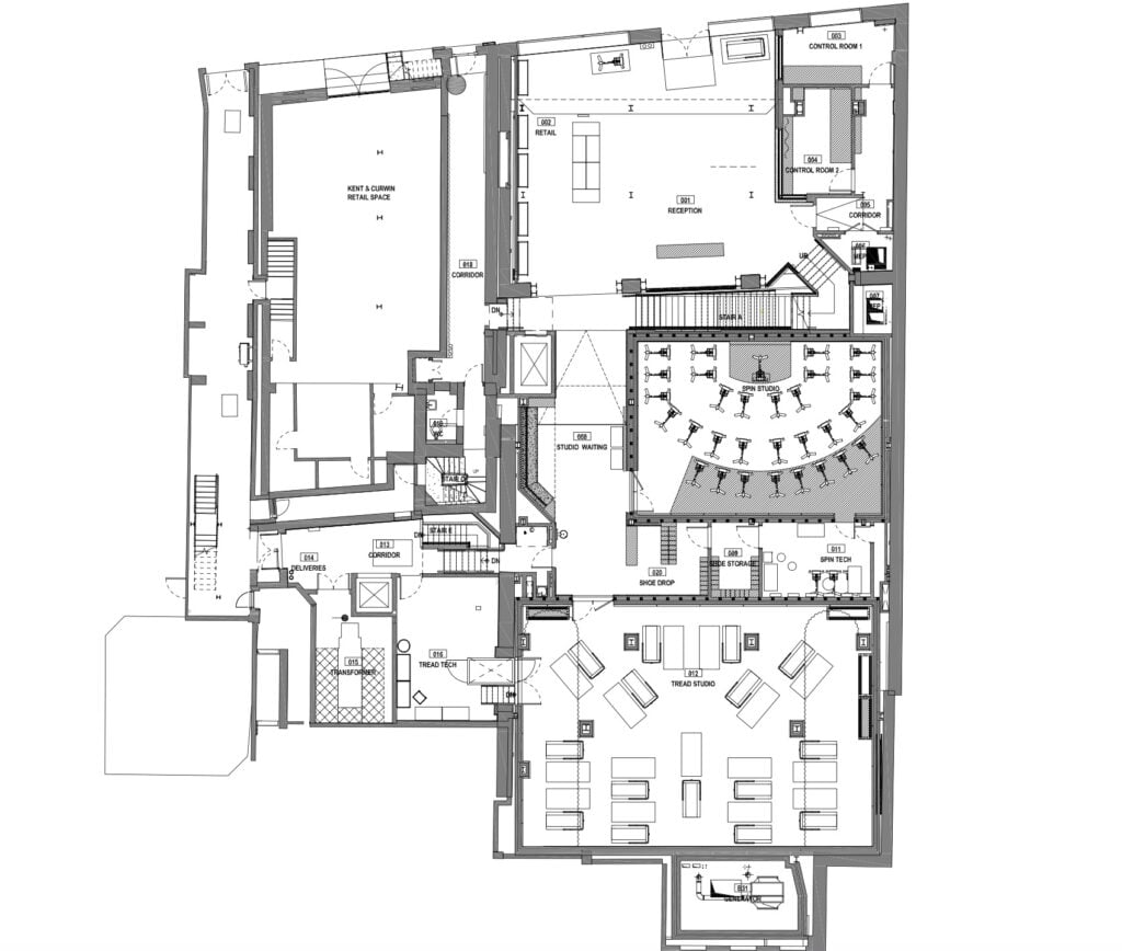 Existing ground floor of Peloton Studios London (PSL).