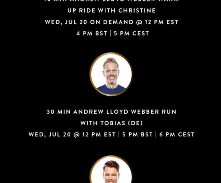 Peloton Andrew Lloyd Webber class list. Image credit Peloton social media.