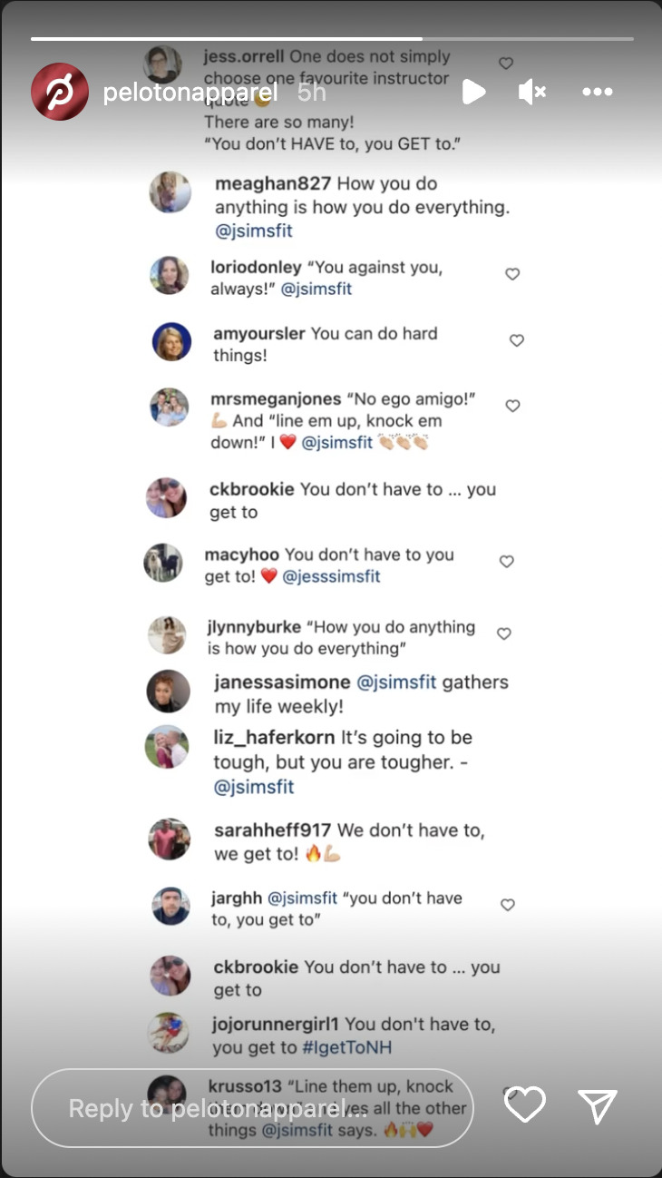 Peloton Apparel Instagram Story.