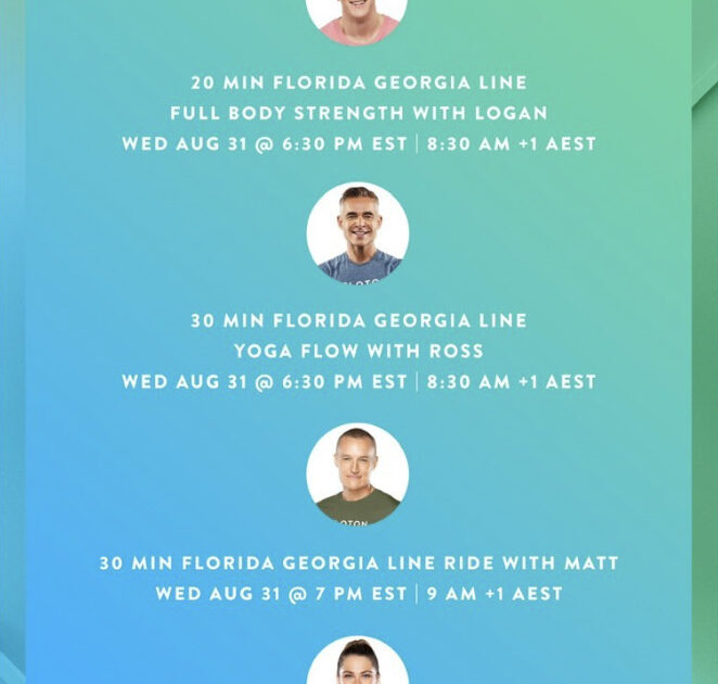Peloton Florida Georgia Line class schedule. Image credit Peloton Instagram.