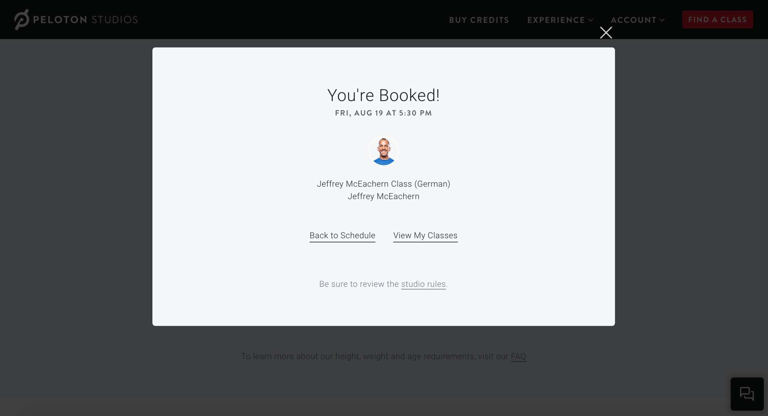 Booking confirmation page.