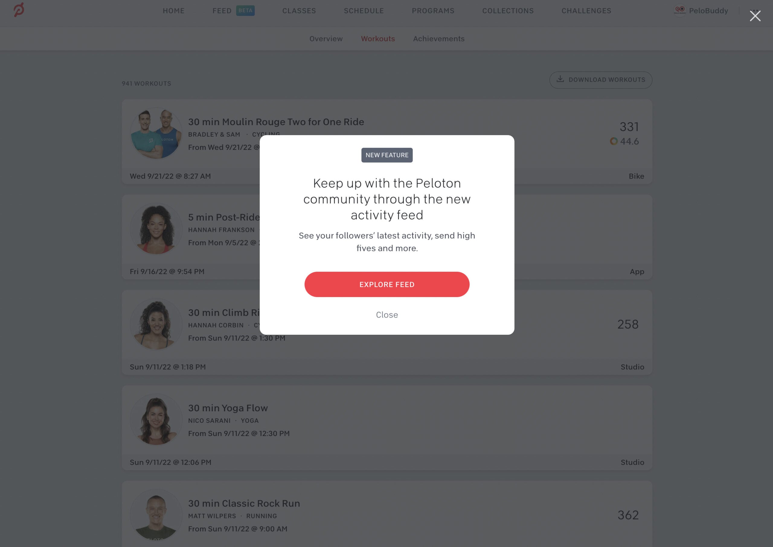 Activity Feed feature pop-up