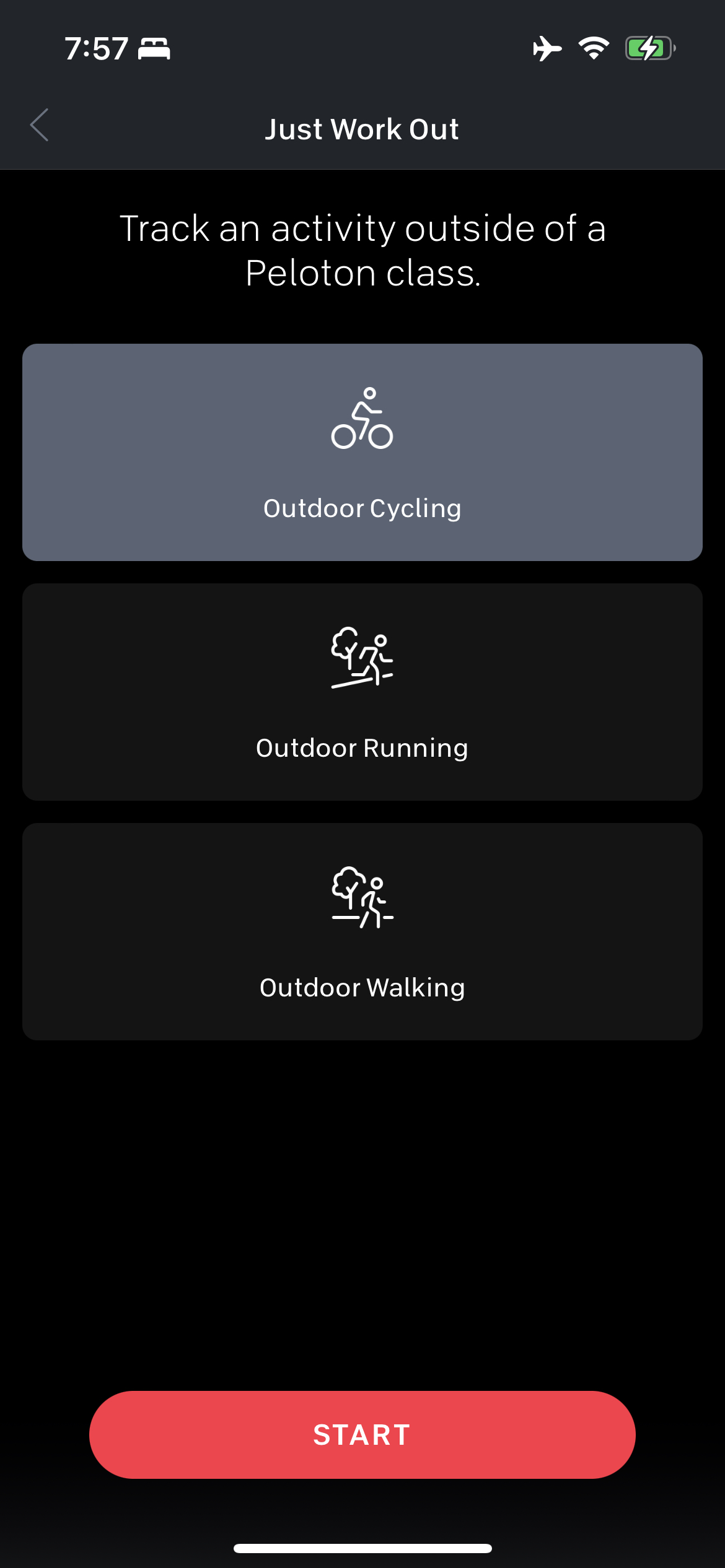 How "Just Work Out" looked before the new options were added.