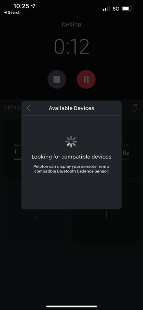 Just Work Out Indoor Cycling Prompt To Connect Bluetooth Cadence Sensor
