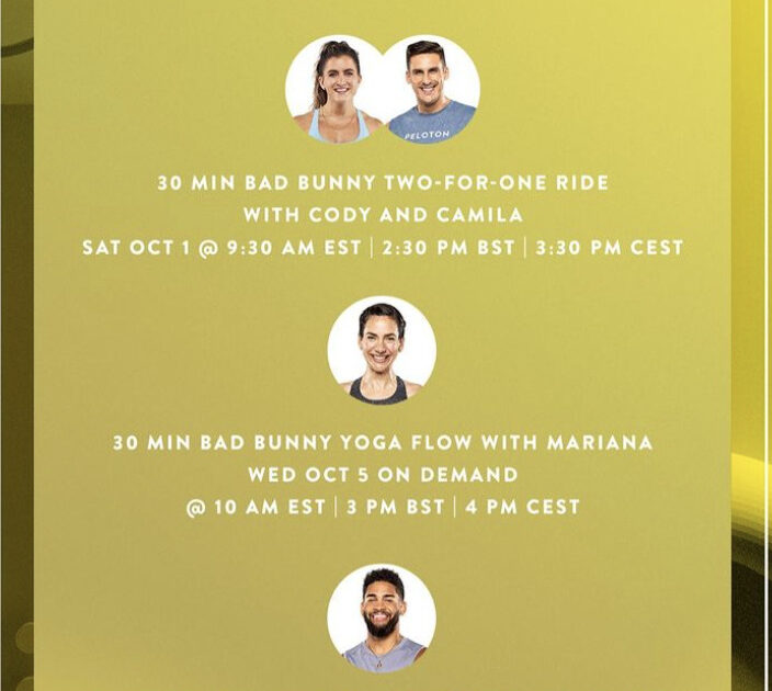 Peloton Bad Bunny featured artist series schedule. Image credit Peloton social media.