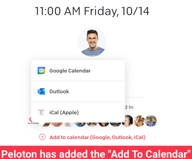 "Add to Calendar" feature restored on Peloton web browser.