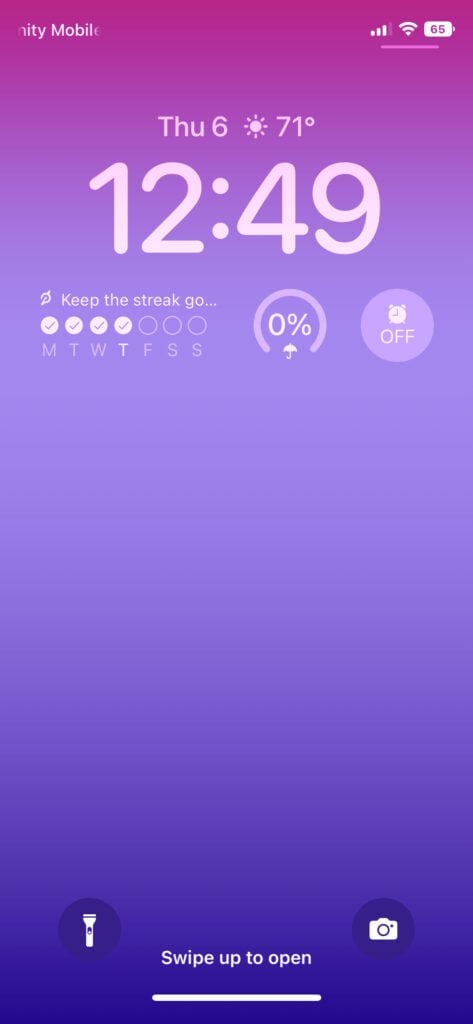 Peloton iOS 16 widget - rectangular format.