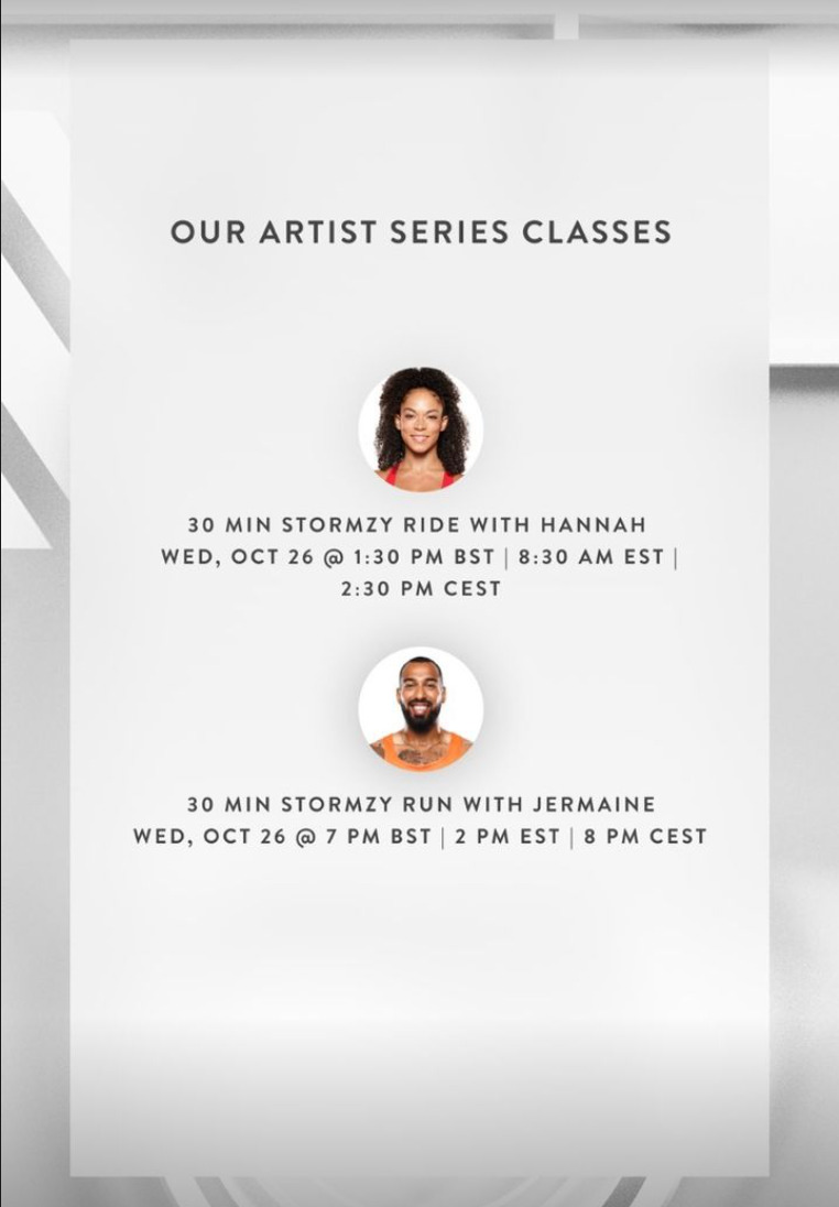 Peloton Stormzy artist series class list. Image credit Peloton social media.