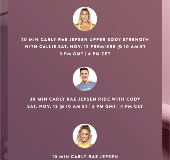 Peloton Carly Rae Jepsen artist series. Image credit Peloton social media.