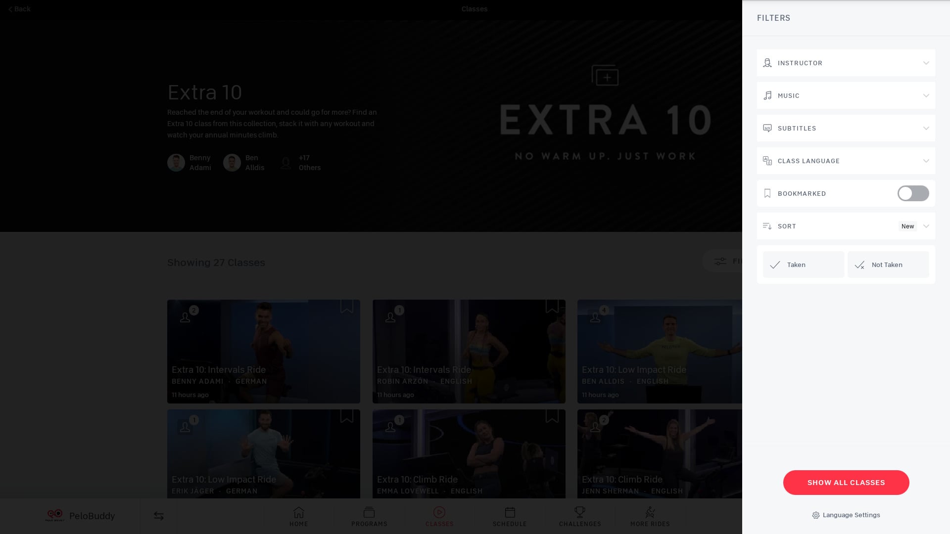 Filtering options on Extra 10 Collection.