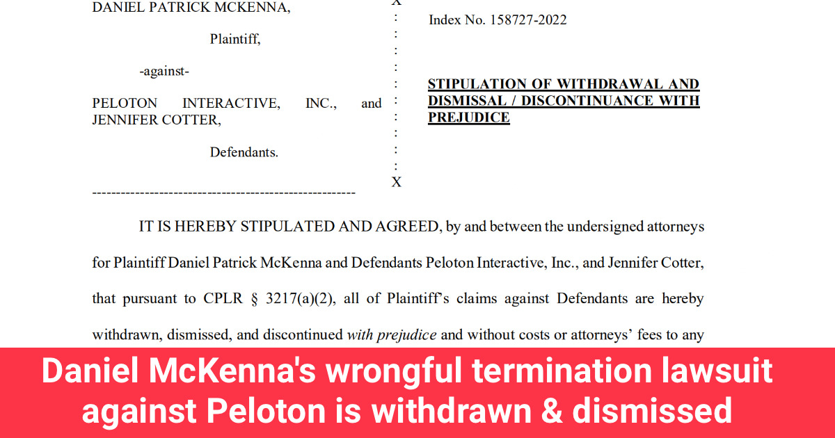 Daniel McKenna's wrongful termination lawsuit against Peloton is