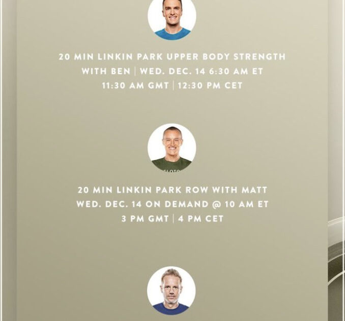 Linkin Park Peloton artist series schedule. Image credit Peloton social media.