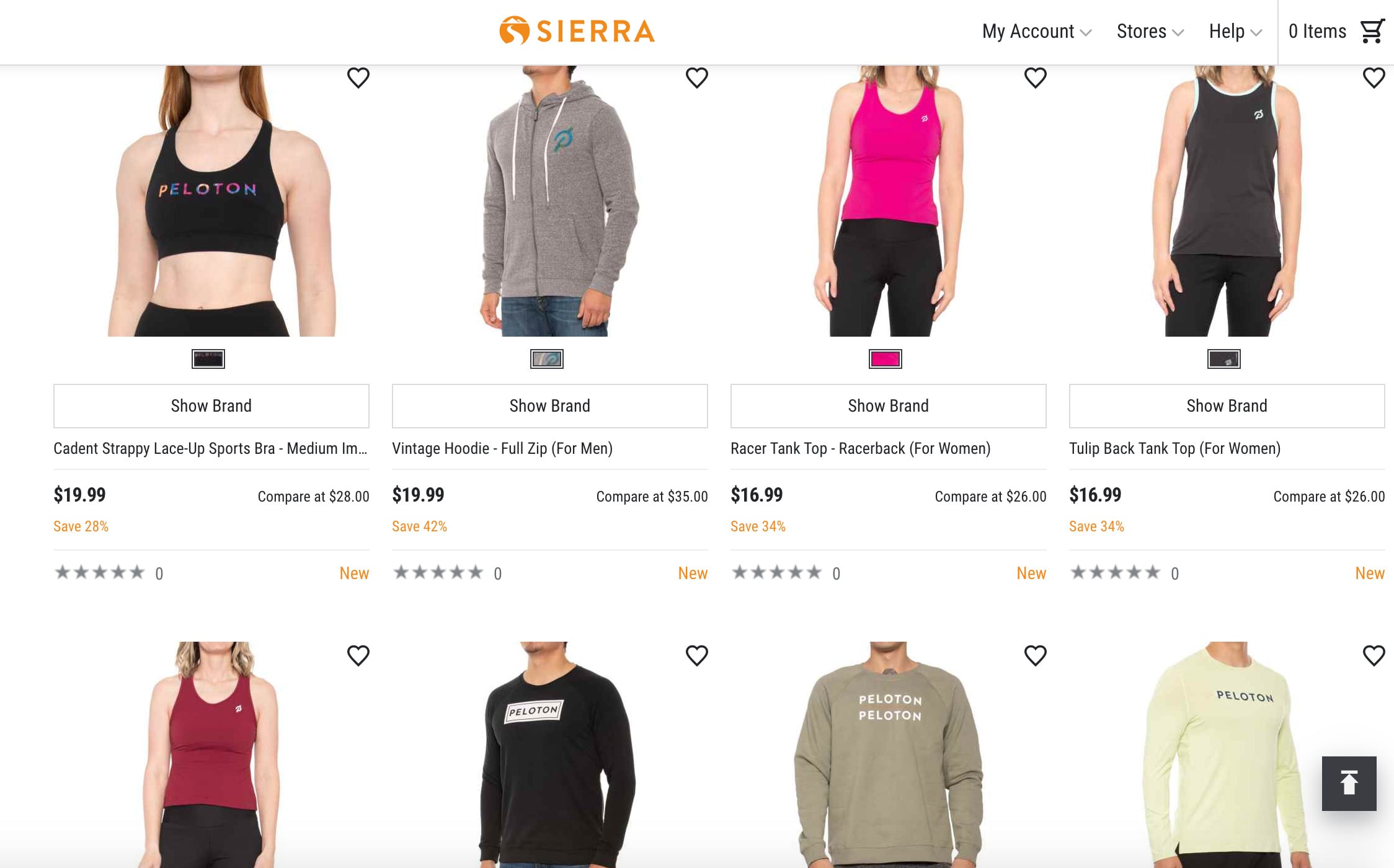 Peloton Apparel on Sierra's website.