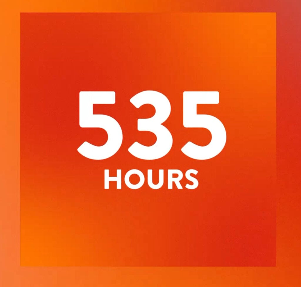 Peloton Cooldown showing the total number of hours for the year.