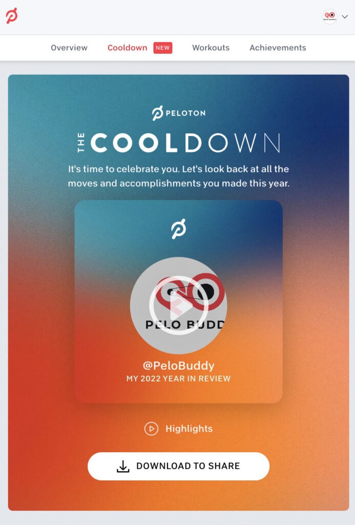 A new "Cooldown" tab in the app or website is how you access Peloton's Year in Review "The Cooldown" for 2022.