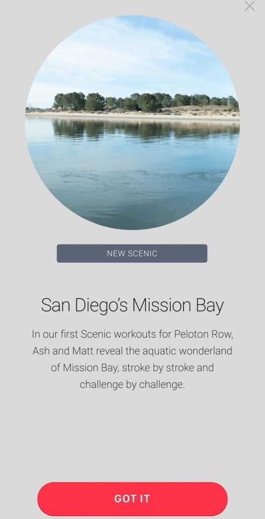 Rowing guided scenic pop-up alert.