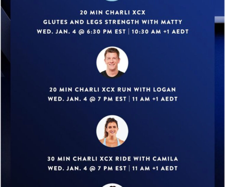 Charli XCX Peloton classes. Image credit Peloton social media.