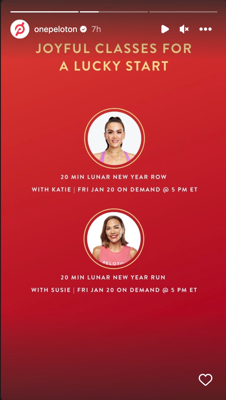 Peloton 2023 Lunar New Year classes - image credit Peloton social media.