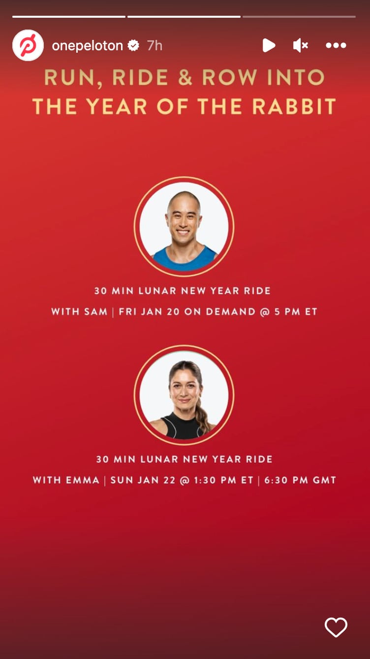 Peloton 2023 Lunar New Year classes - image credit Peloton social media.