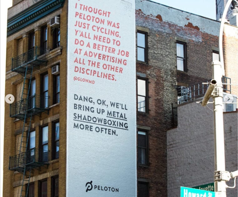 Peloton advertisement in New York City. Image credit Peloton social media.